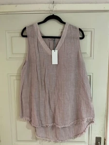 New Made in Italy Lagenlook Dusky Pink Linen/Cotton Fringe Top - One Size BNWT - Picture 1 of 11