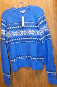 J Crew Women’s Blue Snowflake Merino Wool Blend Pullover Sweater M NEW $89.50 - Picture 1 of 12