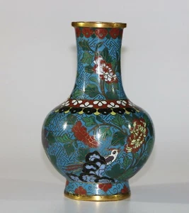 A late Qing 19th C Chinese cloisonne vase flora and bird 1021 - Picture 1 of 11