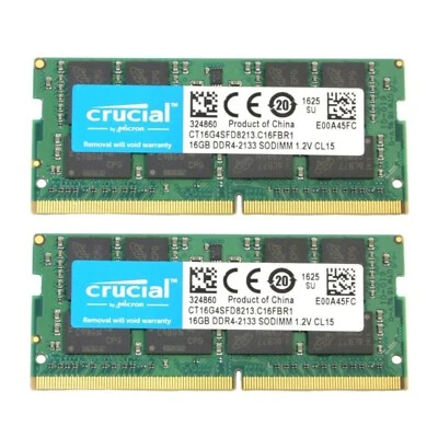 Crucial 32GB (2X 16GB) DDR4 2133MHz PC4-17000 Laptop SODIMM Memory CT16G4SFD8213 - Image 1 of 4