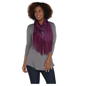 Isaac Mizrahi Live! Woven Scarf With Lace Trim DEEP SEA BLUE - Picture 1 of 3