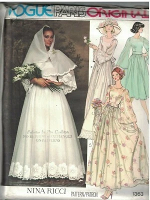 1363 UNCUT Vogue Sewing Pattern Misses Bridal Gown Dress Slip Scarf Nina Ricci - Image 1 of 2