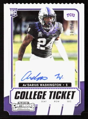2021 Contenders Draft Picks Ar'Darius Washington College Ticket Stub Auto /24 - Image 1 of 2