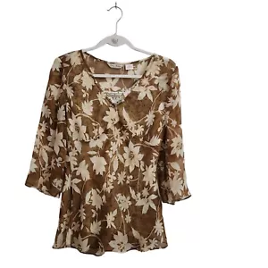 Tommy Bahama Bluse Damen klein braun 100% Seide mit Tanktop gefüttert Blumen Boho - Bild 1 von 8