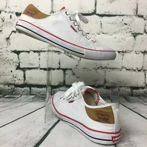 Levi's White Levi Strauss Mens 12 Canvas Boat Deck Low Top Sneaker Red Blue Trim - Picture 1 of 12