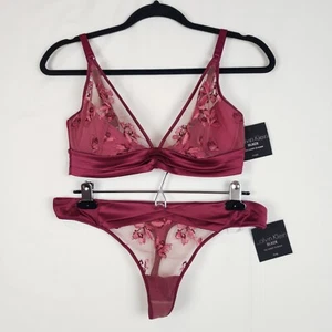 Calvin Klein Ck black Tempt Unlined Plunge Bra Lust Purple 34D & Thong Large NWT - Picture 1 of 16