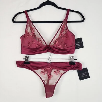 Sujetador Calvin Klein Ck negro Tempt sin forro púrpura lujuria 34D y tanga grande nuevo con etiquetas Foto 1 de 4