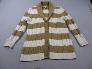 Lands End Strickjacke Damen Large Drifter Pullover elfenbein braun Grobstrick Zopfmuster - Bild 1 von 7