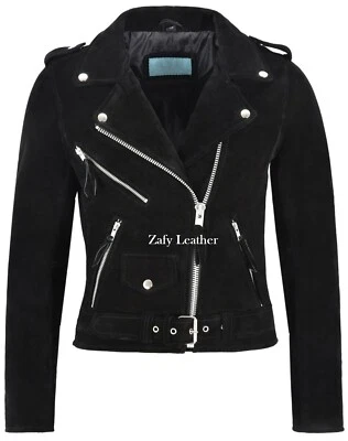 New Women's Suede Jacket 100% Soft Sheepskin Fringes Biker Motorcycle Jacket - Image 1 of 4