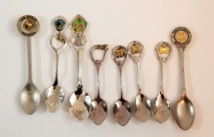 Lot of 8 Vintage Souvenir Spoons Charms Nebraska Maine New Hampshire Florida - Picture 1 of 8