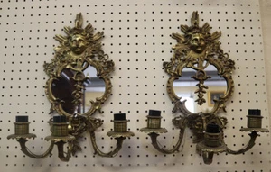 Pair Solid Bronze French Art Deco Figural Sconces Candelabra MINT C1920s Era - Picture 1 of 7