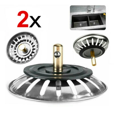 2x Universal Siebkorb Abfluss-Stöpsel Siebkörbchen für Spülen mit Handbedienung - Bild 1 von 4