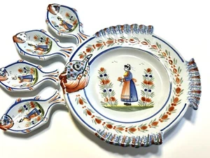 Henriot Quimper Fish Plate w/ Matching Fish Bone Dishes Set - Picture 1 of 14
