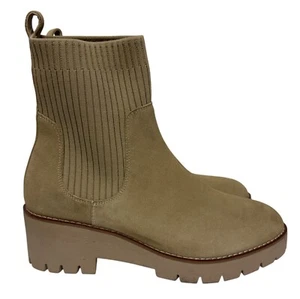 NEW Blondo Women's Boots Tan Suede Pull On Lug Waterproof Size 9 Knit Panel - Picture 1 of 9