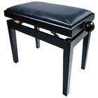 Adjustable Piano Stool, "Legato" Bench With Black Velvet Top, Satin Black