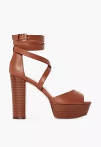 Roselinda by JUSTFAB Cognac faux leather strappy 5.25" platform sandals, SZ 8 - Picture 1 of 5