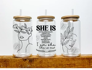 Daily Affirmations Beer Can glass | Boho Coffee Glass | Aesthetic  - Picture 1 of 7