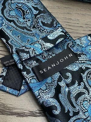 Corbata Sean John Para Hombre Azul Turquesa Negro Paisley 100% Seda Corbata 3 1/2 x 58 Foto 1 de 4