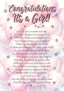 Congratulations It's A Girl A5 Card Baby Girl New Born Congratulations - Picture 1 of 4