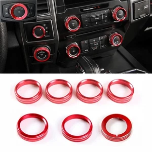 7pcs Headlight Air Condition Switch Knob Trim Ring For Ford F150 XLT 2016 up Red - Picture 1 of 5