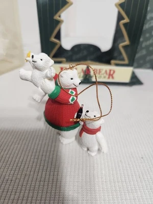 Coca Cola Polar Bear Collection Vintage 1998 Ornament Dad With Kids - Image 1 of 4