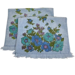 Set aus zwei Vintage Cannon Mills reine Baumwolle blau Blumen Handtücher Retro USA - Bild 1 von 6