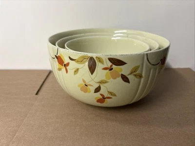 Vintage Halls Superior Quality Kitchenware Autumn Leaf Nesting Bowls Set Of 3.  - Image 1 of 4