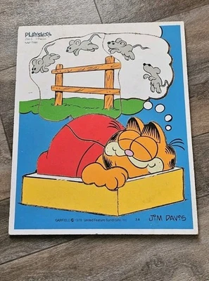 Rompecabezas de madera Playskool 1978 ~ Garfield "Hora de la siesta" ~ 7 piezas ~ 12" x 9" Foto 1 de 4
