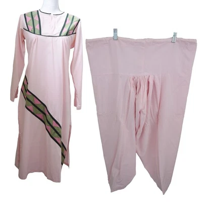 De colección 2 Piezas Medio Oriente Rosa Verde Negro Thobe Kaftan con Pantalones Salwar Foto 1 de 4