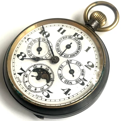 Pocket Watch - Antique - Swiss Made - Moon Phase - Vintage - Rare - Calendar - Image 1 of 4