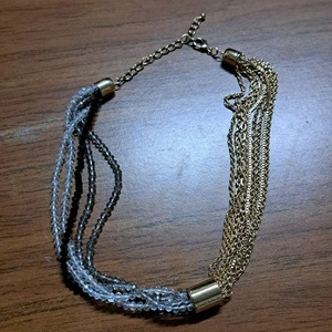 Multi strand Goldtone chain multi strand clear smoke black beads necklace  - Picture 1 of 3