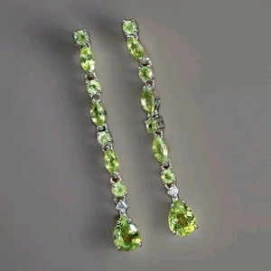 Beautiful Natural Peridot Long Dangle Post 925 Sterling Silver Earrings 1884 - Picture 1 of 5