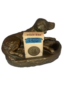 Antike alte Gold Zigarettendose Rauch Tablett Irish Setter Hund Display Aschenbecher - Bild 1 von 9