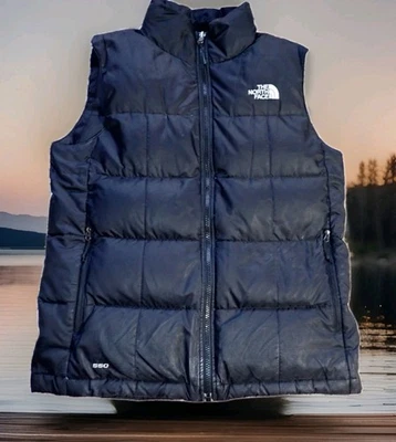 The NORTH FACE 550DOWN PUFFY VEST Mens Small Black w/ White logo Warm & Packable - Image 1 of 4