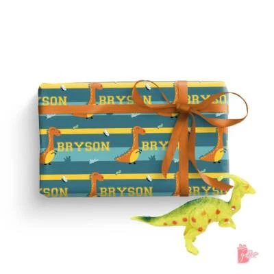 Orange Brachiosaurus Dinosaur Name Personalized Gift Wrapping Paper Roll 24 Inch - Image 1 of 4