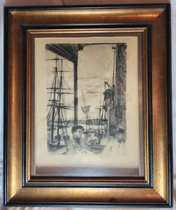 James McNeill Whistler Rotherhithe Wapping signiert 1860 gerahmte Radierung Original - Bild 1 von 7