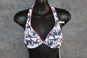 BIKINI PARTE SUPERIOR TALLA 36 (70B) DE ESPRIT BLANCO AZUL OSCURO PALMERAS CON AROS - Imagen 1 de 1