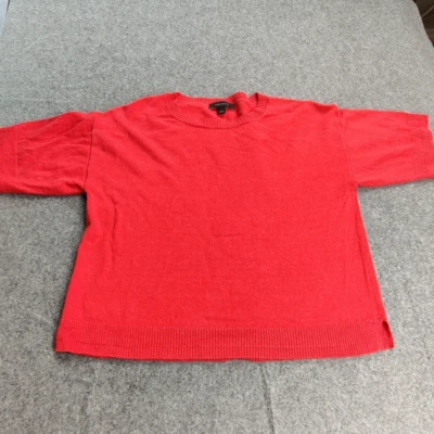 Suéter Ann Taylor Mujer Pequeño Rojo Mezcla de Lino Manga Corta Informal Cuadrado Lujo Foto 1 de 4