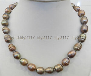 AA GENUINE 10-11MM CHAMPAGNE BROWN NATURAL TAHITIAN PEARL NECKLACE 18" 