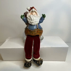 6" Dangling Legs Sitting Santa Claus Figurine Candle Topper Sack of Presents - Picture 1 of 9