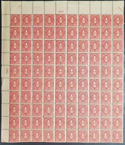 J68 1/2 cent postage due Full Mint Sheet of 100 stamps hinged at margin OG - Picture 1 of 2