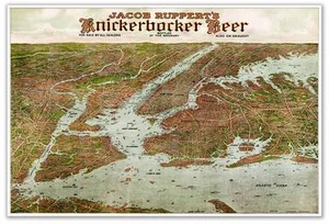 Knickerbocker Beer Ad Wall MAP Greater New York City Manhattan Bronx circa 1912 - Picture 1 of 9