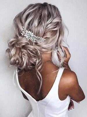 Crystal Bride Wedding Hair Comb Silver Leaf Bridal Hair Accessories Rhineston... - Image 1 of 4
