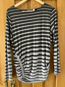 Mint Velvet Ladies Grey Striped Ruched Side Top Jumper Size 16 UK ~ Excellent - Picture 1 of 4