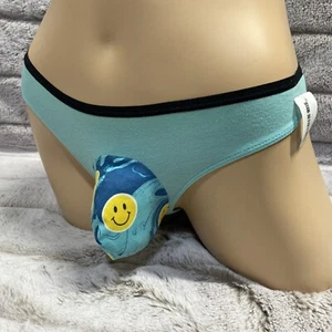 26-34 M Trans Women Men Sexy Blue Smiley 420 Thong Pouch Panties Sissy - Picture 1 of 3