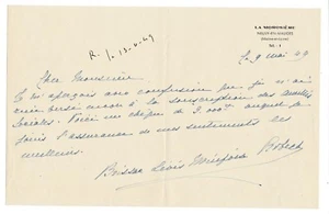 Lettre signée autographe Brissac Lévis Mirepoix La Morosière Neuvy en Mauges - Picture 1 of 1