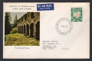 NORFOLK ISLAND 1962 FDC Cover. 2/8 Flower Stamp. Airmail to USA - Picture 1 of 2
