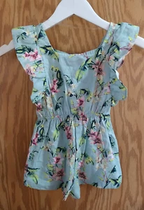 Vince Camuto floral Summer Romper SZ 4 green pink girls romper linen blend new - Picture 1 of 8