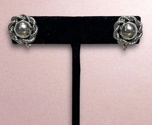 Vintage SIGNED TAXCO? Earrings Clip-on Screws Woven Ball Sterling Silver 925 - Picture 1 of 5