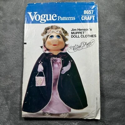 Vogue Pattern 8657 Muppet Miss Piggy Doll Clothes Cape Dress 1983 Jim Henson - Image 1 of 4